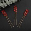 Rumtock 3pcs Vintage Red Crystal Beads Gold Hair Pins for Women Girls Wedding Bridal Vintage Hair Styling Jewelry (Red)