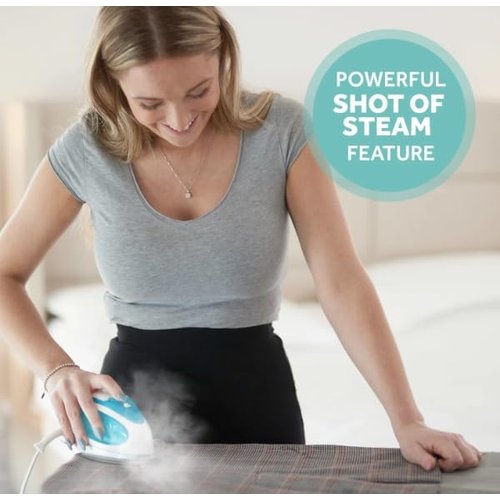 Mini Steam Iron for Travel, 1080W, Dual Voltage, Lightweight Non-Stick Soleplate, Portable Travel Steam Iron, White-Teal