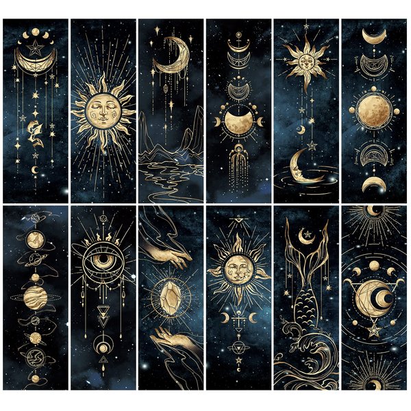 12 PCS Cool Night Sky Bookmark, Bookmarks for Book Lovers, Bulk Bookmarks for Men, Unique Book Mark for Boys, Girls, Students, Classroom Gifts, School Prize, Reading Present