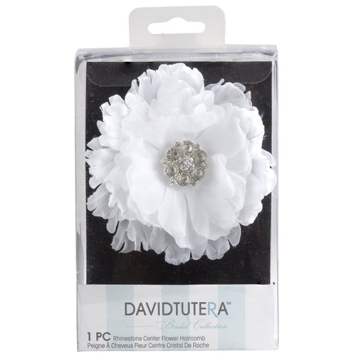 David Tutera Hair Comb - Flower with Rhinestone Center - White - 3 inches