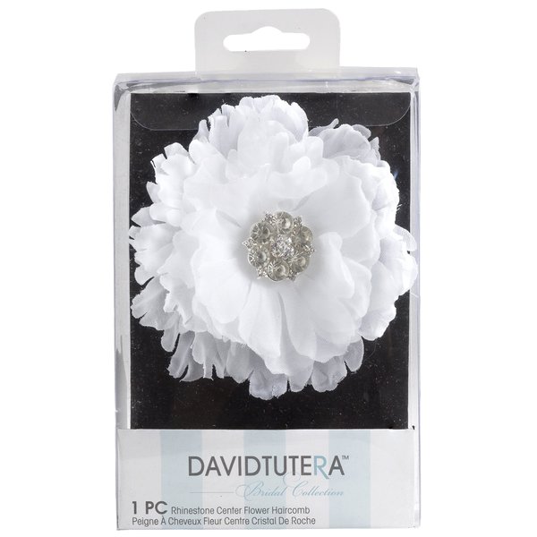 David Tutera Hair Comb - Flower with Rhinestone Center - White - 3 inches