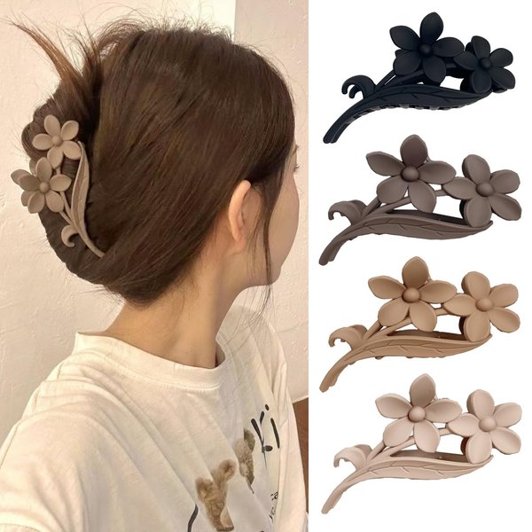 4PCS Flower Clips for Hair Matte Medium Hair Clips for Women Hair Claw Clips for Thin Hair Hold Long Thin Floral Hair Clip for Self-Hair Cute Hair Claw Clip Accessories