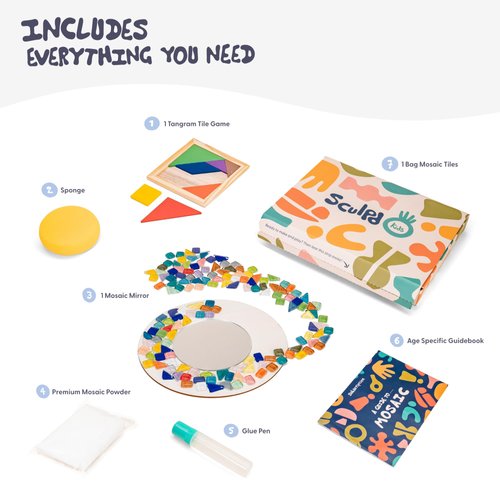 Sculpd Kids Mosaic Kit, Painting Craft Set for Kids Age 4-6, Pottery, Includes Mosaic Tiles, 1 Tangram Tile Game, 2 Bags of Plaster, Additional Crafting Supplies & 1 Mirror, Montessori Education