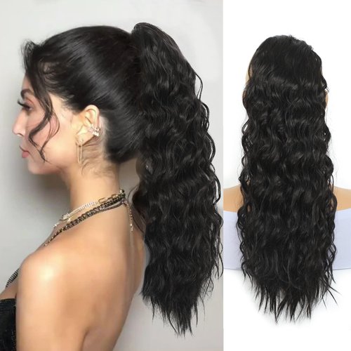 TYQ Curly Ponytail Extension Drawstring Ponytail for Black Women Brown Black Curly Clip in Hair Extensions Ponytail Extension Synthetic Hairpiece for Daily Party(18 Inch,Brown Black)