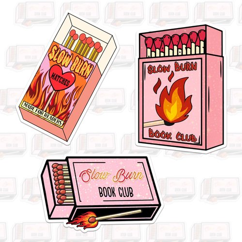 Slowburn Sticker Set – Pack of 2” Bookish Stickers – Matches Made for Readers Decals – Waterproof, Easy to Peel, UV-Resistant Vinyl – Aesthetic Book Lover Gift for Laptop, Kindle, Notebook (2 Inches)
