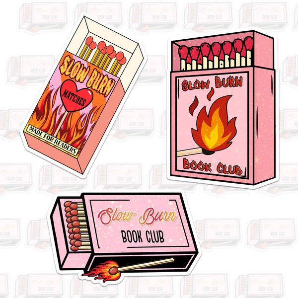 Slowburn Sticker Set – Pack of 2” Bookish Stickers – Matches Made for Readers Decals – Waterproof, Easy to Peel, UV-Resistant Vinyl – Aesthetic Book Lover Gift for Laptop, Kindle, Notebook (2 Inches)