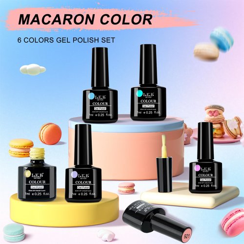 Gel Nail Polish Set, 6 Colors Macaron Colors Gel Nail Polish Kit Pale Pink Purple Blue Gel Polish Soak Off UV LED Nail Polish Set Manicure Kit Salon at Home (Macaron color)