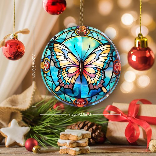 Dodosky Butterfly Christmas Ornament - Butterfly Ceramic Ornament - Butterfly Ornaments for Christmas Tree - Gifts for Butterfly Lovers - Butterfly Keepsake Gifts - Animal Lovers Ornament Gifts