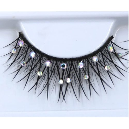 Alluring Synthetic Mink Lashes Reusable Strip False Eyelashes Cat-Eye, Fun Colored 3D Look Lashes, 2 Layers (Rhinestones (8))