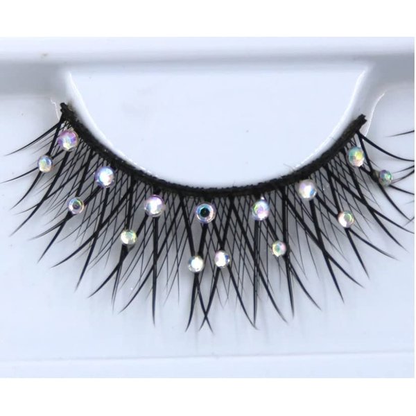 Alluring Synthetic Mink Lashes Reusable Strip False Eyelashes Cat-Eye, Fun Colored 3D Look Lashes, 2 Layers (Rhinestones (8))