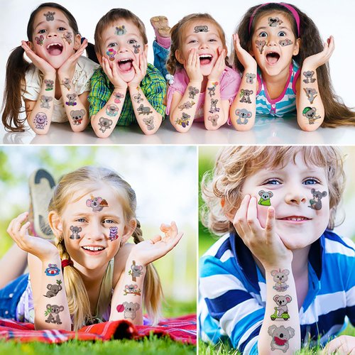 12 Sheet Koala Temporary Tattoos for Kids, Koala Birthday Party Supplies Decorations Cute Small Animal Fake Tattoos Stickers Koala Party Favors for Girls Boys Children Goodie Bag Fillers Party Gifts