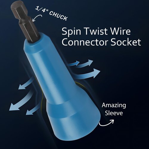 Wire Twister,Wire Twisting Tool,Wire Nut Twister,Spin-Twist Wire Connector Socket,Wire twist tool with 1/4" Chuck,2 Pack,(Blue)