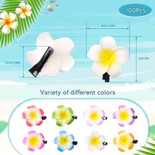 100 PCS 2 Inch Plumeria Hair Clip Hawaiian Foam Flower Hair Clips for Women Girls Luau Beach Hawaii Tropical Bridal Wedding Party Decorations Hair Accessories Vacation Supplies