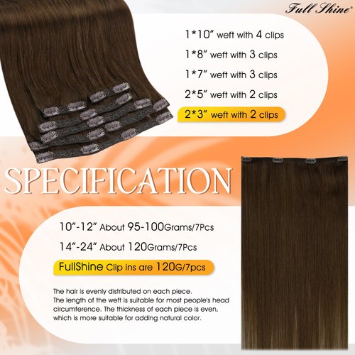 Full Shine Hair Extensions Clip in Real Human Hair 7 Pcs Clip on Hair Extensions #4 Medium Brown Clip in Human Hair Invisible Hair Extensions Full Head 18 Inch