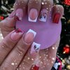 Florry Christmas Press On Nails Short Red Christmas Nails Square Cute Xmas Fake Nails Red Acrylic Press on Nails for Women and Girls 24Pcs (Style G)