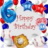 HADCKJA Baseball Balloon Baseball Birthday Party Supplies Number 6 Balloon Baseball Glove Balloon Red Blue Star Red Blue Confetti Balloon for Boy Shower Decorations Birthday Party Decorations 9Pcs