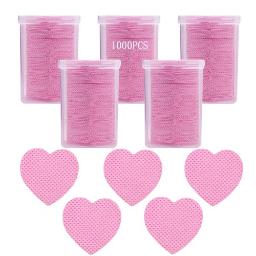 1000 PCS Lint Free Nail Wipes, Lash Glue Wipes Eyelash Extension Glue Wipes, Nail Polish Remover Wipes for Lash Extension Supplies, Nail Wipes for Gel Nail Polish Remover,Lash Glue Cleaning Pads, Pink