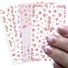 Flower Nail Art Stickers Decals 4 Sheets White Cherry Blossoms Nail Art Supplies 3D Self-Adhesive Nail Decorations Accessories DIY Acrylic Nail Art Applique (Pink)