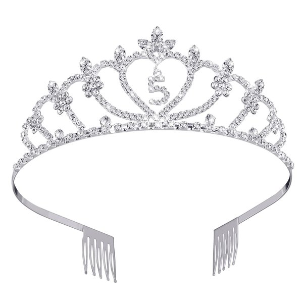 Frcolor 's 5th Birthday Crown Tiara Crystal Rhinestone Princess Headband Girls 5 Years Old Gift Happy 5th Birthday