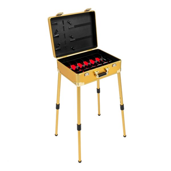 GXFCHYL Professional Barber Case Professional Barber Tool Box Mobile Barber Station, 18.11-31.5” Adjustable Height, TSA Customs Lock (Gold)