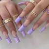 MERVF Long Press on Nails Square French Fake Nails Tip Purple Squoval Acrylic Nails Glossy 24pcs Glue on Nails Press ons