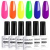 RARJSM Rubber Base Gel for Nails,Neon Gel Nail Polish Set,Neon Orange Green Blue Purple Yellow Rose Red Builder Base Gel in a Bottle Extension Gel Bright Summer Colors LED UV Cured Home Salon DIY