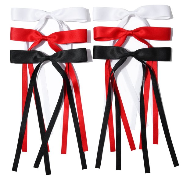 6PCS Hair Bows for Women Hair Clip Hair Tassel Hair Ribbon Ponytail Holder Accessories Slides Metal Clips Barrettes Girls Toddlers Teens Black Red White
