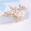 Missgrace Bride Wedding Crystal Pearl Leaf Rhinestones Hair Comb Gold Opal Bridal Hair Pieces Rhinestone Bridal Hair Clip Flower Hair Side Combs Wedding Hair Accessories for Brides Women (Gold Opal)