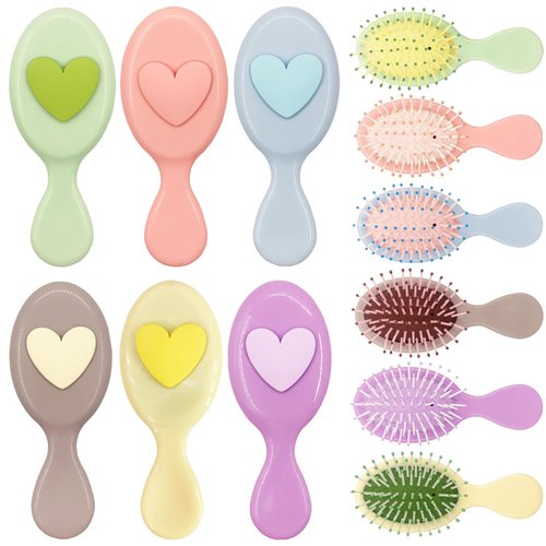 6 Pack Mini Wet Dry Hair Brush, Multicolor Detangling Heart-shaped Hairbrush, Small Size Travel Detangler Brush for Women for All Hair Types (Heart Shaped-6Pcs)