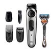 Braun Beard Trimmer Hair Clippers for Men, Cordless & Rechargeable, Mini Foil Shaver with Gillette ProGlide Razor, Black/Silver, 6 Piece Set
