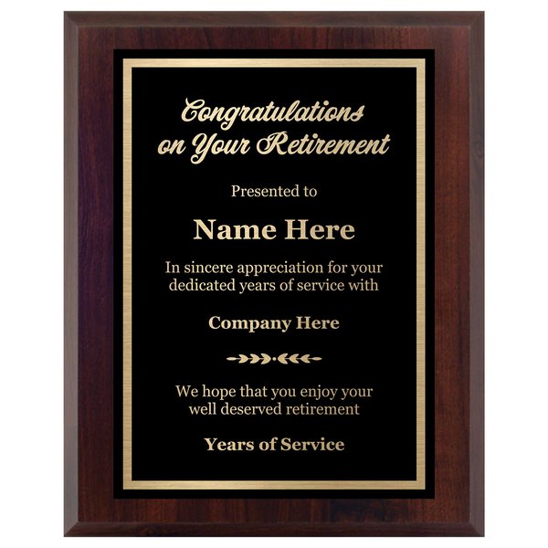 Customized Retirement Plaque Award – Laser Engraved Personalized Gift – Choose Your Size – Customize Now! (9x12)