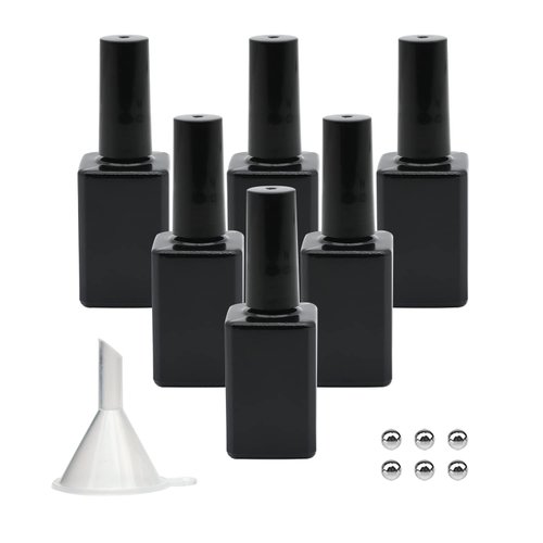 Agidea Empty Nail Polish Bottles with Brush, 15ML Empty Gel Polish Bottles Black, Opaque Square Glass Refillable Fingernail Polish Bottles UV Safe with Mixing Balls & Funnels, Pack of 6