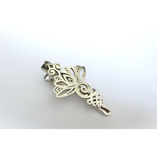 Shiny silver tone metal lotus flower alligator hair claw clip fine hair
