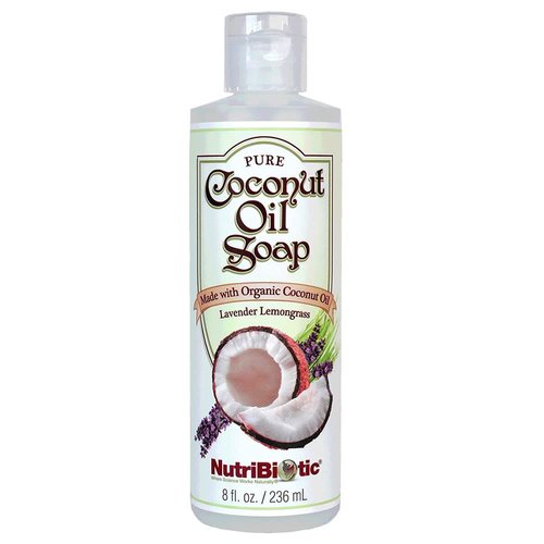 NutriBiotic Pure Coconut Oil Soap, Lavender Lemongrass, 8 Oz | Certified Organic, Unrefined, Biodegradable, Vegan & Made without GMOs, Gluten, Parabens or Sulfates | Rich, Cleansing Lather