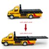 Flatbed Truck Toy Rescue Tow Truck Transport Trailer Car Carrier Metal Diecast Pull Back Vehicles 2 in 1 Vehicle Playset Toy Trucks for Boys Kids Toddlers Birthday Gifts for Age 3 4 5 6, Yellow