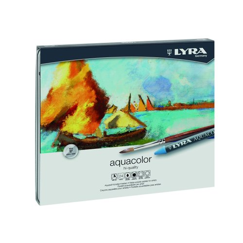 Lyra Aquacolor Wax Crayons - 24 Water Soluble Crayons for Professional and Student Artists - Highly Pigmented Lightfast Watercolor Crayons for Drawing Creating Gradients Washes and More