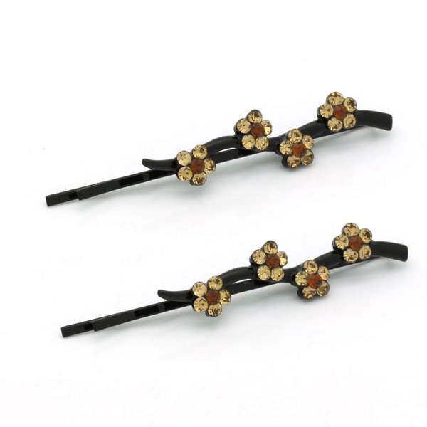 Hair Pins for women Faux Rhinestone Flower Daisy Covered Bobby Pin, Set of Two, Light Brown