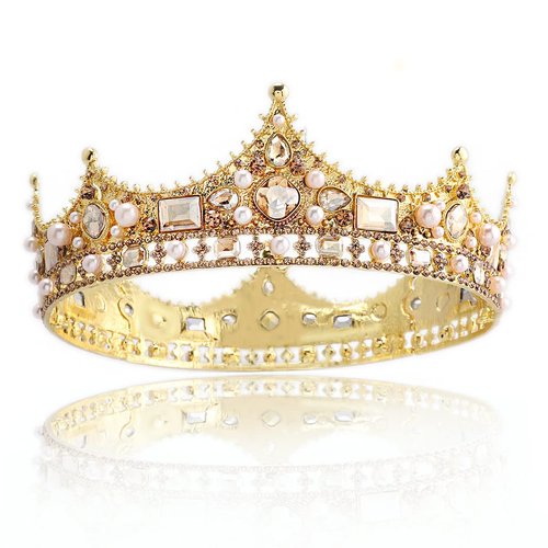 JORCEDI King Crystal Wedding Tiara Vintage Rhinestone Crown Hair Bands For Birthday Prom Pageant Party (Gold)