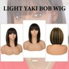 Guree Hair 12 Inch Light Yaki Bob Wigs for Black Women Wear And Go Glueless Wig Short Straight Blunt Cut Bob Wig With Bangs Natural Hairline Synthetic Bangs Wig for Daily Party Use(Highlight)