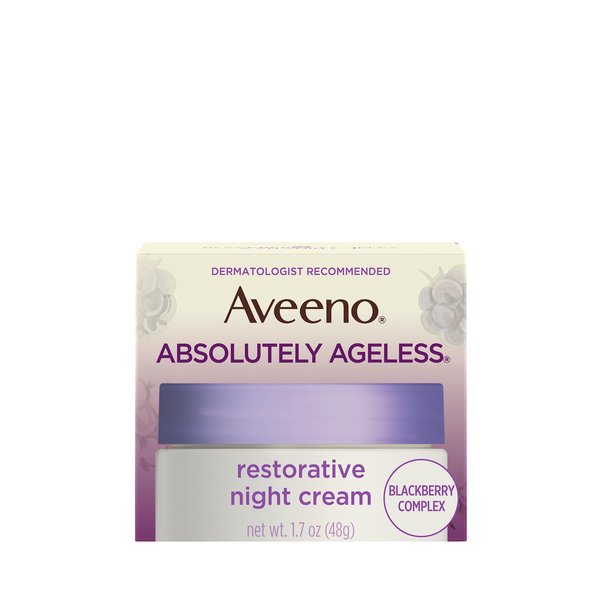 Aveeno Absolutely Ageless Restorative Night Cream Face & Neck Moisturizer with Antioxidant-Rich Blackberry Complex, Vitamin C & E, Hypoallergenic, Non-Greasy & Non-Comedogenic, 1.7 fl. oz