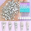 Dowarm 3200PCS Nail Art Rhinestones, Crystal Clear Flatback Rhinestones for Nails, Crafts, 12 Styles 3D Glass Crystal Nail Gems, White Diamond Stones