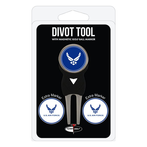 Team Golf Military Air Force Divot Tool Pack with 3 Golf Ball Markers Divot Tool with 3 Golf Ball Markers Pack, Markers are Removable Magnetic Double-Sided Enamel