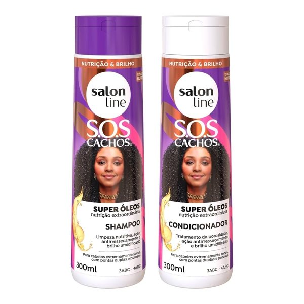 Salon Line - Linha SOS Cachos (Super Oleos) - Kit Shampoo e Condicionador (2 x 300 Ml) - (SOS Curls (Super Oils) Collection - Shampoo and Conditioner Set (2 x 10.14 Fl Oz))