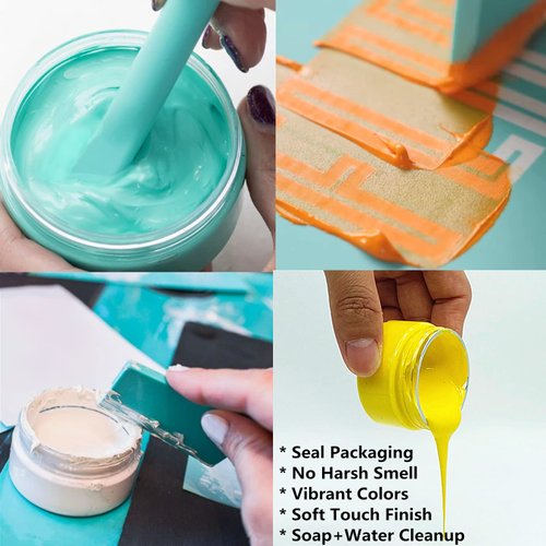 6 Jars Chalk Paste Stencil Paint for Wood, Fabric Transfer Paint Screen Printing Ink, Chalk Paste Paint for Stencils Craft on Wood/T-Shirt/Cup/Paper/Wall/Chalkboard DIY Home Decor