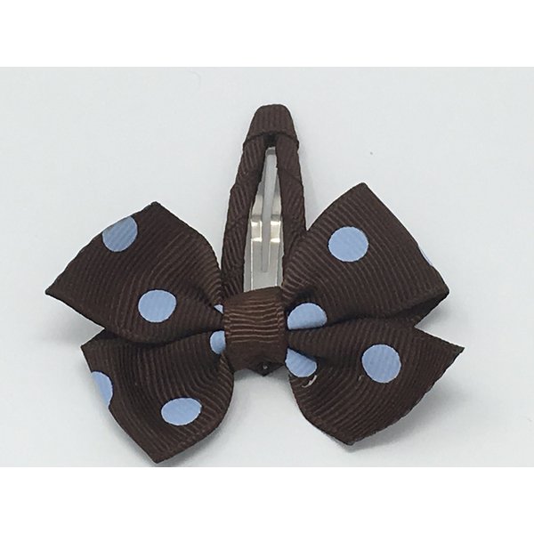 Snap Clip, Hair Bow, Brown and Blue Hair Bow, Polka Dot Hair Bow
