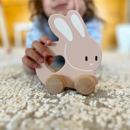 Montessori Mama Wooden Push and Pull Toy Rabbit - Baby Toy Vintage Pull Toys Learning Activity - Safe Ideal for Skill Development and Fun Playtime