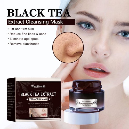 Grospe Black Tea Extract Cleansing Mask,Black Tea Skinning Peel Off Mask,Black Tea Extract Cleansing Mask Remove Blackheads Clean Pores Shrink Pores Firm Skin Even Skin Tone 100g