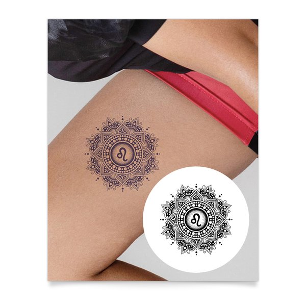 Inkbox Temporary Tattoos, Semi-Permanent Tattoo, One Premium Easy Long Lasting, Water-Resistant Temp Tattoo with For Now Ink - Lasts 1-2 Weeks, I Am Leo, 4 x 4 in