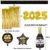 Happy New Year Party Supplies 2025 - Banner, Hats, Glasses, Fringe Curtains and Foil Balloon, , Swirls, Confetti, New Years Eve Black and Gold Party Decoration Decor Kit