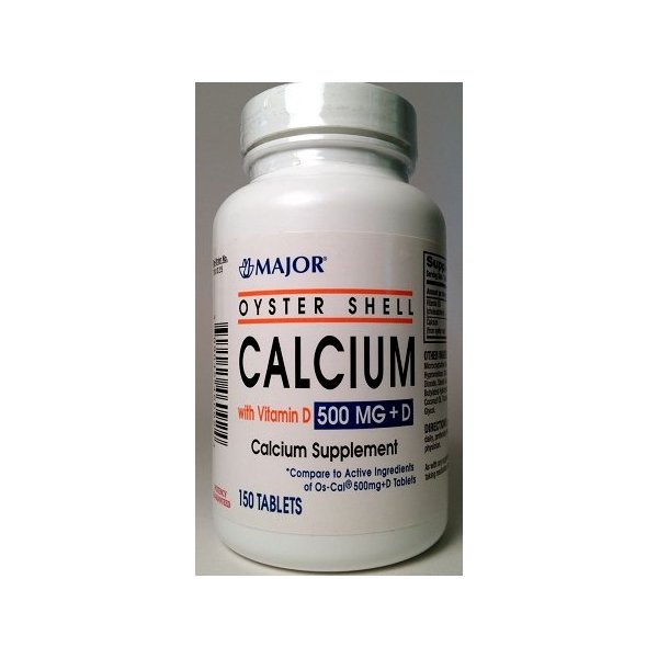 Major Oyster Shell Calcium with Vitamin D 500 Mg - 150 Per Bottle
